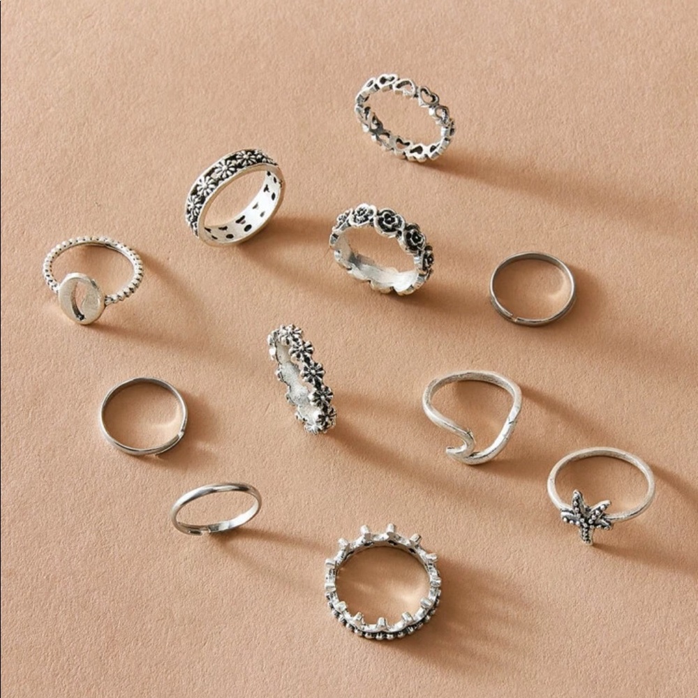 • Brielle • 11 Pc. Shell + Flower Rings Set - Picture 3 of 4